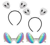 UHOMENY 4pcs Alien Costume Accessories Set 2pcs Space Alien Antenna Glitter Ball Hair Bands Alien Headband and 2pcs Rainbow Lens Glasses for Alien Party Supplies Halloween Costume Accessory