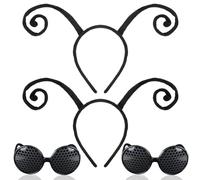 UHOMENY 4pcs Bug Costume Set - 2pcs Butterfly Headband and 2pcs Black Ant Eyeglasses, Antenna Headband Bee Sunglasses for Party Halloween Cosplay Favors Costume Accessories