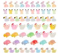 UHOMENY 60pcs Mini Resin Animals with 6 styles,Tiny Ducklings Rabbits Chickens Frogs Birds Turtles Statues Cute Colorful Glowing Animals Figures Mixed Animal Ornaments with box for Aquarium Garden