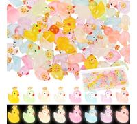 UHOMENY 64pcs Mini Resin Ducks with Crown 8 Colors Tiny Ducks Statues Cute Colorful Glowing Crown Ducklings Simulation Resin Ducks with box for Aquarium Garden Landscape Christmas Birthday Party
