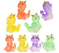 UHOMENY 8pcs Dragon Figurine Statue, Dragon Ornaments Sculpture Mini Resin Dragon Colorful Animals Figures for Desktop Garden Landscape Christmas Birthday Party Decor