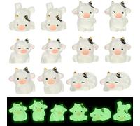 UHOMENY Mini Resin Cow Statue 12pcs Luminous Tiny Resin Animals Cute Cow Figures Glowing Animals Ornaments Miniature Cow Cupcake Toppers for Aquarium Garden Landscape Dollhouse Home Car Cake Decor