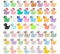 UHOMENY Mini Resin Ducks with 7 styles 56pcs Tiny Ducks Statues Cute Colorful Small Animals Figures Miniature Ducklings with box for Aquarium Garden Landscape Christmas Birthday Party