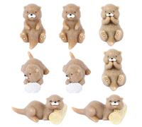 UHOMENY Mini Resin Otter Figures 8pcs Cute Tiny Resin Otter Animal Ornaments Set Brown Animal Statues Otter Cupcake Toppers for Cake Decoration Garden Landscaping Dollhouses Home Car Decor