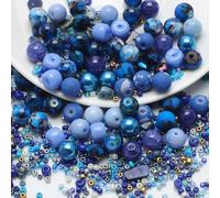 UHOMENY Round Spacer Beads - Mixed Colour Glass Crystal Beads Assorted Charms for Bracelet Making Kits, Jewelry, Necklace, Key Chains, Earrings (Blue)
