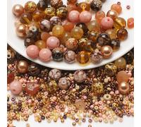 UHOMENY Round Spacer Beads, Mixed Multiple Assorted Glass Beads, Charms for Bracelet Making Kits, Jewelry, Necklace, Key Chains, Earring Making Crafts (Brown)