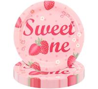 UHOMENY Strawberry Party Decorations Plates, 16pcs Strawberry Party Paper Plates Sweet Dessert Plates Tableware Decorations Fruit Theme Birthday Party Supplies for Wedding Party Picnic (9 inch)