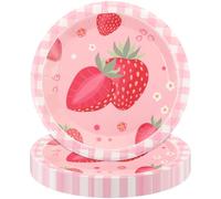 UHOMENY Strawberry Party Decorations Plates, 16pcs Strawberry Party Paper Plates Sweet Dessert Plates Tableware Decorations Fruit Theme Birthday Party Supplies for Wedding Party Picnic (7 inch)