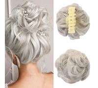 UHOMENY Wig Hair Clip Claw Clip Claw Messy Bun Hair Piece Wavy Curly Large Hair Bun Hairpiece Curly Synthetic Hair Bun Extensions Women's Ponytail Hair Accessories (Grey)