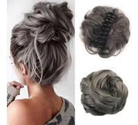 UHOMENY Wig Hair Clip Claw Clip Claw Messy Bun Hair Piece Wavy Curly Large Hair Bun Hairpiece Curly Synthetic Hair Bun Extensions Women's Ponytail Hair Accessories (Grey and White)