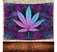UHOMETAP Cannabis Leaf Tapestry Wall Hanging, Trippy Marijuana Herb Weed Blacklight Tapestry Colorful Hippie Bohemia Tapestries for Meditation Bedroom Living Room Dorm 80x60 Inches GTDSUH316