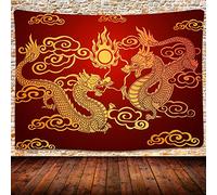 UHOMETAP Chinese Dragon Tapestry, Asian Traditional Chinese Dragon Red Tapestry Golden Dragon Totem Wall Tapestry Wall Hanging Home Decor Bedspread 80x60 Inches GTWYUH113