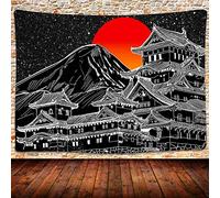 UHOMETAP Japanese Anime Tapestry, Mount Fuji & Pagoda Wall Art, Red Sun Design, Bedroom & Living Room, 80x60 Inches