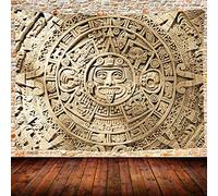 UHOMETAP Mayan Tapestry, Ancient Aztec Calendar Wall Hanging, Aztec Symbol Mandala Home Decor Picnic Mat Beach Towel Wall Art for Bedroom 80x60 Inches