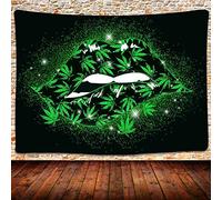 UHOMETAP Psychedelic Cannabis Leaf Tapestry, Green Marijuana Leaf Wall Art for Living Room Decor, 80 x 60 Inches