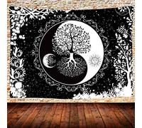 UHOMETAP Sun and Moon Tapestry,Mandala Black and White Wall Hanging Yin Yang Tree of Life Tapestry,80X60 Inches Bedroom Dorm Home Decor GTQQUH666
