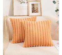 Uhomy 2 Pack Orange Faux Fur Decorative Throw Pillow Covers Fuzzy Striped Soft Pillowcase Cushion Covers for Living Room Sofa Couch Bedroom, Orange 16x16 inch 40x40 cm