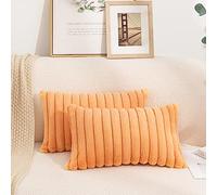Uhomy 2 Pack Orange Faux Fur Plush Decorative Throw Pillow Covers Fuzzy Striped Soft Pillowcase Cushion Covers for Living Room Sofa Couch, Orange 12x20 inch 30x50 cm