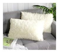 Uhomy 2 Packs Fall Winter Home Decorative Fluffy Plush Pillow Cover 12"x20", Luxury Soft Fluffy Artificial Fur Throw Pillow Case Cushion Cover Fluffy Double Side Fur for Sofa Bed, Cream 30x50 cm
