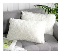 Uhomy 2 Packs Fall Winter Home Decorative Plush Pillow Cover 12x20", "Luxury Soft Fluffy Artificial Fur Throw Pillow Case Cushion Cover Double Side Fur for Sofa Bed, Cream 30x50 cm