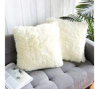 Uhomy 2 Packs Fall Winter Home Decorative Plush Pillow Cover 18"x18", Luxury Super Soft Fluffy Artificial Fur Throw Pillow Case Cushion Cover Double Side Fur for Sofa Bed, Cream 45x45 cm