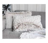 Uhomy 2 Packs Fluffy Plush Pillow Covers 12"x20", Full Winter Home Decorative Super Fuzzy Artificial Fur Throw Pillow Case Cushion Cover for Sofa Bed Living Room Brown Ombre 30x50 cm Two Sides Fur