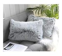 Uhomy 2 Packs Fluffy Plush Pillow Cover 12"x20", Luxury Gray Soft Fuzzy Faux Fur Throw Pillow Cover Cushion Case for Sofa Bed, Fall Winter Home Decorative Gray Ombre 30x50 cm Two Sides Fur
