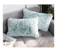 Uhomy 2 Packs Fluffy Plush Pillow Cover 12"x20", Luxury Green Ombre Soft Fluffy Faux Fur Throw Pillow Cover Cushion Case for Sofa Bed, Green Ombre 30x50 cm, Fall Winter Home Decorative