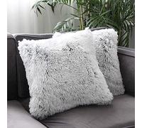 Uhomy 2 Packs Fluffy Plush Pillow Cover 18"x18", Luxury Gray Soft Fuzzy Faux Fur Throw Pillow Cover Cushion Case for Sofa Bed, Fall Winter Home Decorative Gray Ombre 45x45 cm Two Sides Fur