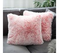 Uhomy 2 Packs Fluffy Plush Pillow Cover 20"x20", Fall Winter Home Decorative Luxury Pink Ombre Super Soft Plush Faux Fur Throw Pillow Cover Pink Ombre Cushion Case for Sofa Bed 50x50 cm