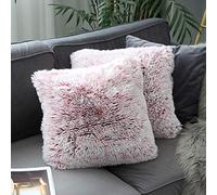 Uhomy 2 Packs Fluffy Plush Pillow Covers 20"x20", Winter Home Decorative Warm Soft Plush Faux Fur Throw Pillow Cover Cushion Case for Sofa Bed 50x50 Cm Zippered Red Ombre Pillow Covers