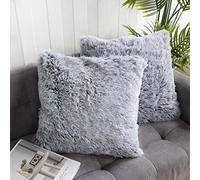 Uhomy 2 Packs Home Decorative Fluffy Pillow Covers 20"x20", Full Winter Luxury Series Fluffy Soft Faux Fur Throw Pillow Covers Cushion Cases for Sofa Bed Farmhouse Decor Black Ombre 50x50 cm