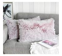 Uhomy 2 Packs Winter Home Decorative Fluffy Plush Pillow Covers 12"x20",Super Warm Soft Plush Faux Fur Throw Pillow Cover Cushion Case for Sofa Bed 30x50 Cm Zippered Red Ombre Pillow Covers