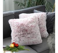 Uhomy 2 Packs Winter Home Decorative Fluffy Plush Pillow Covers 18"x18",Super Warm Soft Plush Faux Fur Throw Pillow Cover Cushion Case for Sofa Bed 45x45 Cm Zippered Red Ombre Pillow Covers
