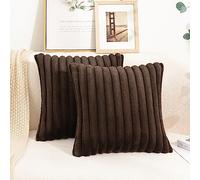 Uhomy Faux Fur Plush Throw Pillow Covers 22” x 22‘’ Pack of 2 Luxury Super Soft Coffee Brown Fluffy Striped Decorative Pillow Covers for Sofa, Bed, Couch, Living Room Coffee Brown 55x55 cm