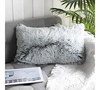 Uhomy Fluffy Accent Pillows Cover 20"x12", Soft Gray Ombre Faux Fur Throw Pillow Case, Modern Luxury Decorative Square Cushion Cover for Farmhouse Home Decor for Sofa/Bed/Chair, 50x30cm Single