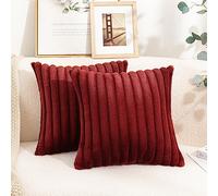 Uhomy Pack of 2 Christmas Red Faux Fur Plush Christmas Red Decorative Throw Pillow Covers Soft Fuzzy Striped Pillowcase Cushion Covers for Sofa Couch Bedroom 20x20 inch Burgundy 50cm