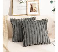 Uhomy Pack of 2 Faux Fur Plush Decorative Throw Pillow Covers Fuzzy Striped Soft Grey Pillowcase Cushion Covers for Living Room Sofa Couch Bedroom, 16x16 inch 40x40 Cm, Grey