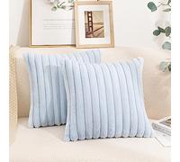 Uhomy Set of 2 Faux Fur Plush Decorative Throw Pillow Covers Fuzzy Light Blue Striped Soft Pillowcase Cushion Covers for Living Room Sofa Couch Bedroom, 18x18 inch 45x45 Cm Lake Blue