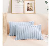 Uhomy Set of 2 Faux Fur Plush Decorative Throw Pillow Covers Fuzzy Light Blue Striped Soft Pillowcase Cushion Covers for Living Room Sofa Couch Bedroom, 12x20 inch 30x50 Cm Lake Blue