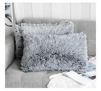 Uhomy Set of 2 Home Decorative Fluffy Pillow Covers 12"x20", Luxury Series Fluffy Soft Style Artificial Fur Throw Pillow Case Cushion Cover for Sofa/Bed/Living Room Black Ombre 30x50 Cm
