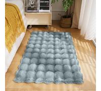 Uhomy Soft Area Rug, 2x3 Machine Washable Faux Rabbit Fur Rug, Light Grey Non Slip Fluffy Rug for Bed, Dorm Bedside, Shaggy and Fuzzy Nursery Rug-3D Bubble Rug Rectangle