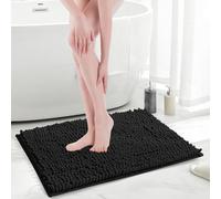 UHOUSEST Bathroom Mat Set of 1, Non Slip Chenille Bath Mat Set Rugs, Extra Soft with Water Absorbent Pedestal Bath Mats for Bathroom, 40x60cm, Black