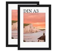UHOUSEST Marco de fotos A3 32 x 45 cm A3 Picture Frame, Wooden Frame for A3 Print, Black Frame with Mount, A3 Poster Frame with Mount, Picture Frame, Wall Mounting, Possible (Set of 2)