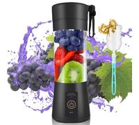 UHOUSEST Portable Blender, Mini Portable Juicer Blender for Shakes and Smoothies, Cup with Rechargeable USB Small Electric Individual Small Blender and 6 Blades in 3D for Superb Mixing, Black