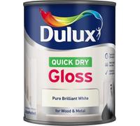 UHR Dulux Dry Gloss Paint Pure Brilliant White, High-Sheen Water-Based Paint for Wood & Metal, Fast-Drying, No Undercoat Needed, Durable, Windows & Radiators, 750ml