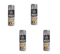 UHR URBAN HOME RANGE Metallic Spray Paint, High Gloss Shine, Fast Drying, Multi-Surface Use, Perfect for Metal, Wood, Plastic & Decorative Projects, Bright Silver Finish, 400ml (Pack of 4)