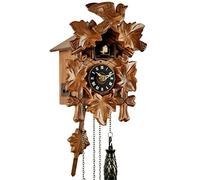 'Uhren-Park Eble' - Black Forest Cuckoo Clock - Battery Operated Quartz Movement - Cuckoo Chime - 10 Different Melodies - Real Wood - 5 Leaves - 22 Centimeters