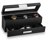 Uhrenbox mit Valet Schublade für Herren,6 Slot Luxus Uhr Schutzhülle Display Organizer, die Männer 's Aufbewahrungsboxen Halter verfügt über eine große Glas Top, Metall Schnalle