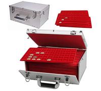 Uhrenhuette Coin case, Aluminium, 15 red inserts for 2 euro coins, Lockable, 2 keys, Dimensions: 350 x 245 x 165 mm